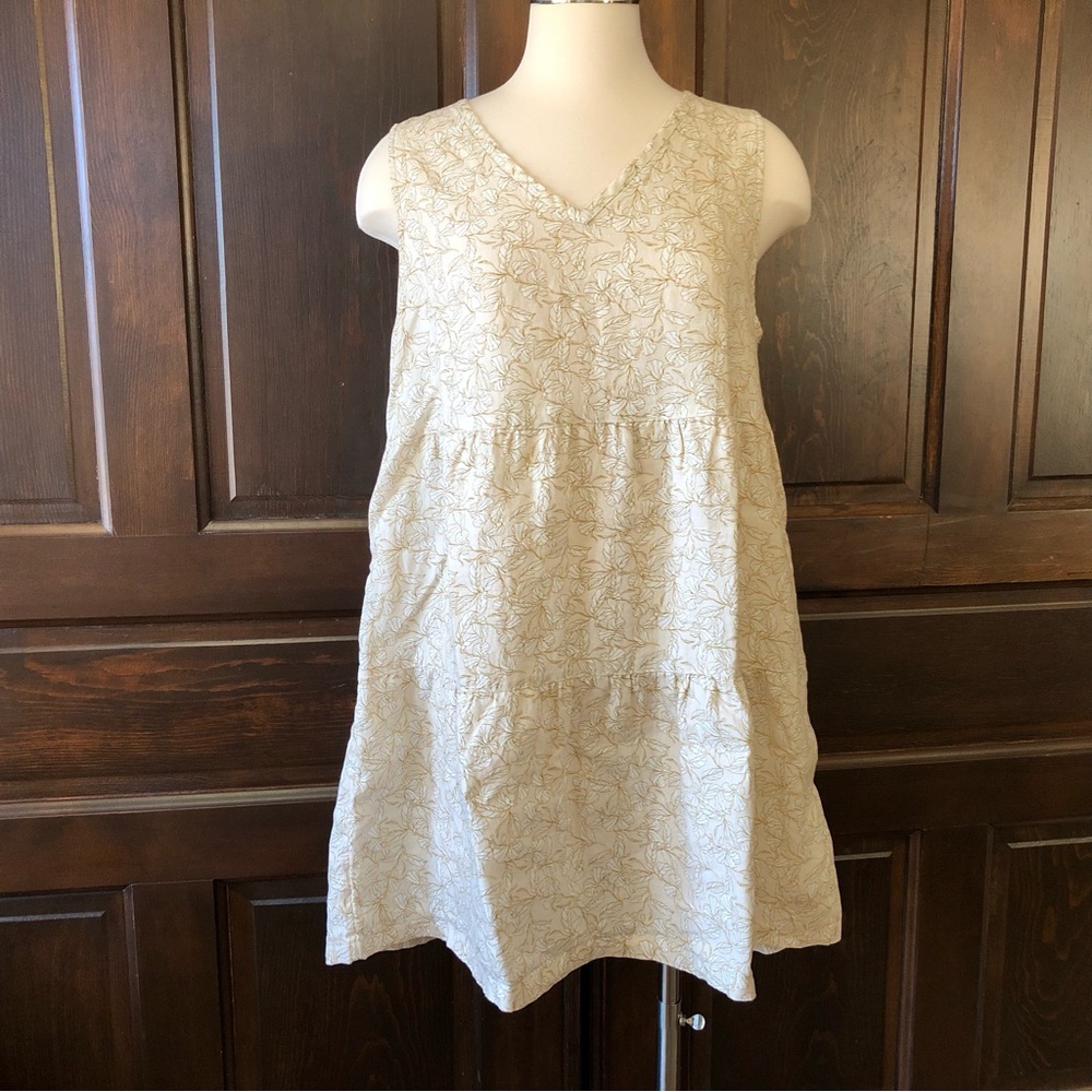 Rachel Zoe 100% Linen Sleeveless Dress A-Line Floral Tiered V-Neck Women's L